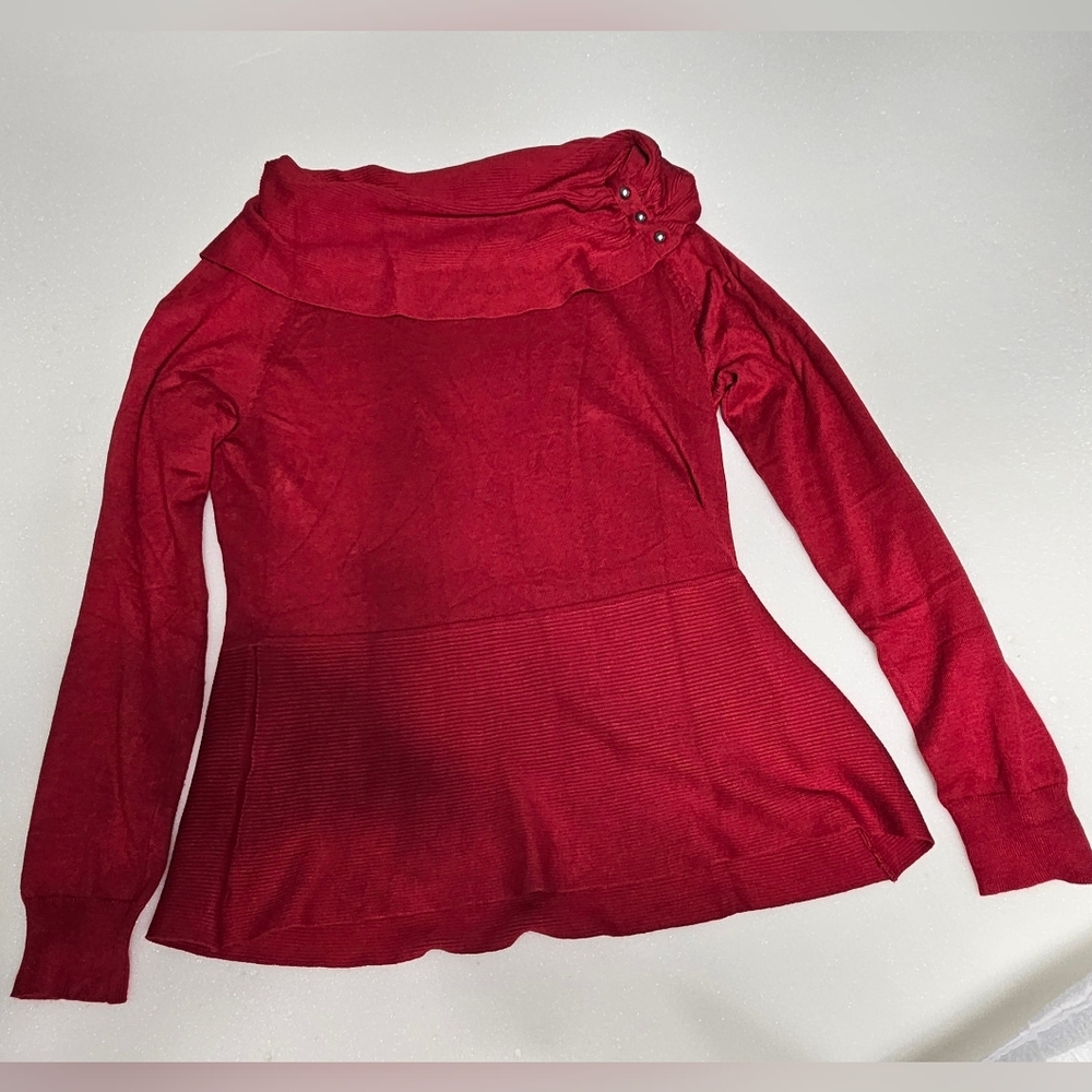 Red Long Sleeve Top with Button Detail